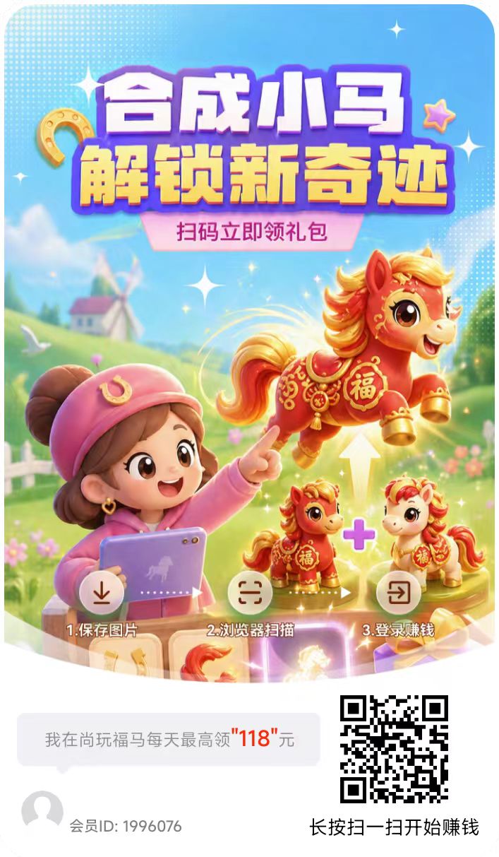 尚玩福马，零撸合成广告赚玩法，保底收益高，放水中，