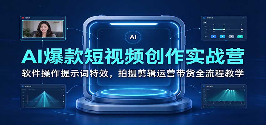 最新AI爆款短视频创作实战营 软件操作提示词特效 拍摄剪辑运营带货全流程教学